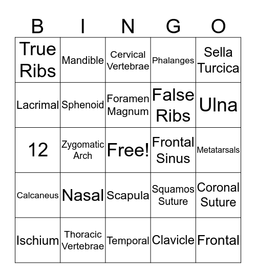 BONE BINGO Card