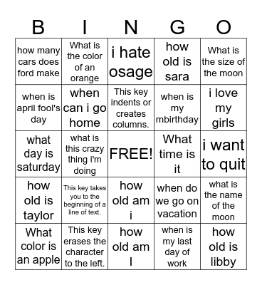 Keyboarding Review  Bingo Card