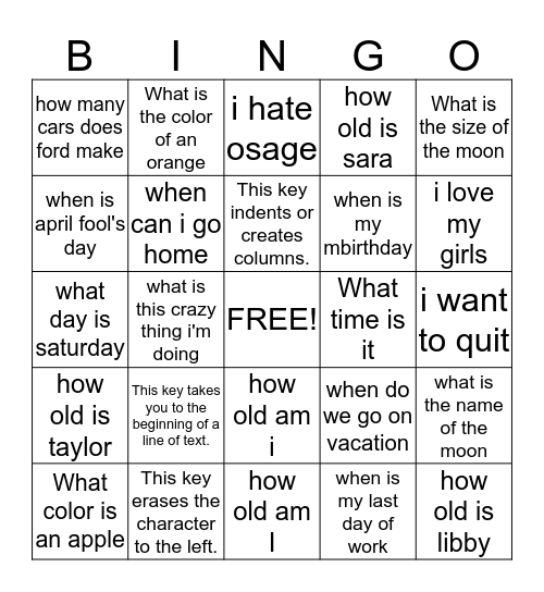Keyboarding Review  Bingo Card
