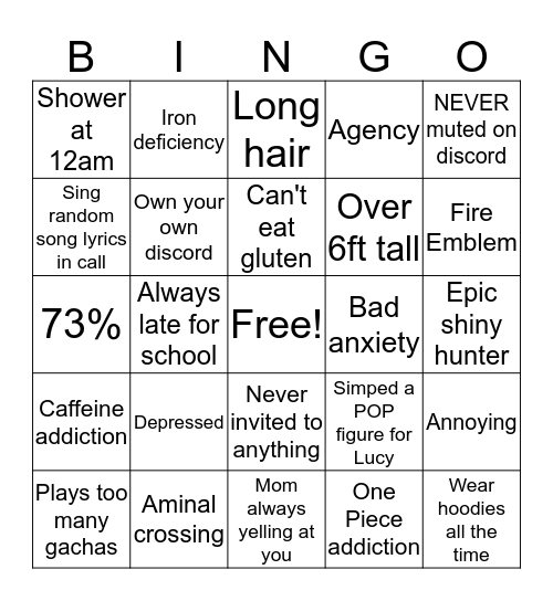 Percy Bingo Card