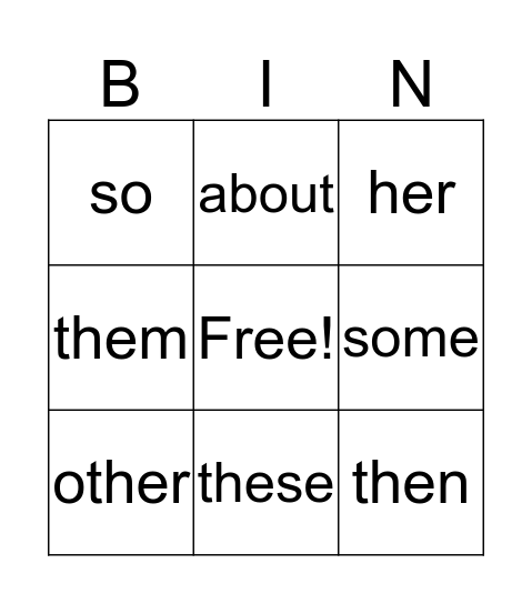 Fry List 3 Bingo Card