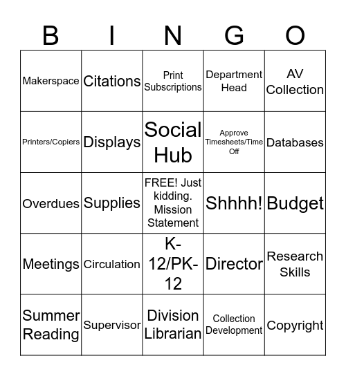 Director's Choice Bingo Card