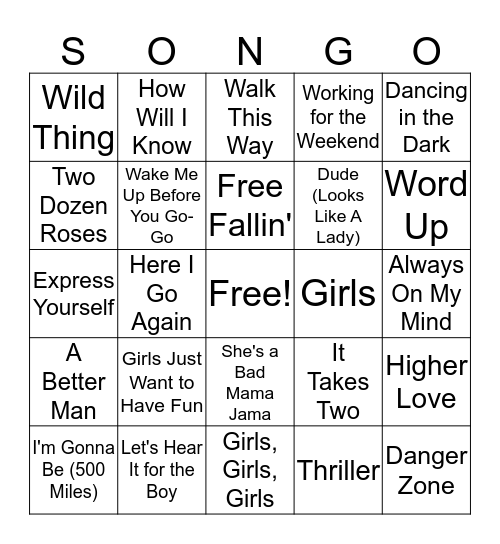80's Round One Bingo Card