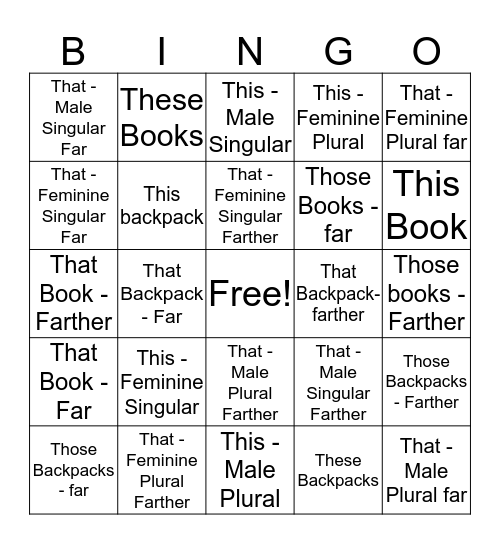 Demonstrative Bingo Card