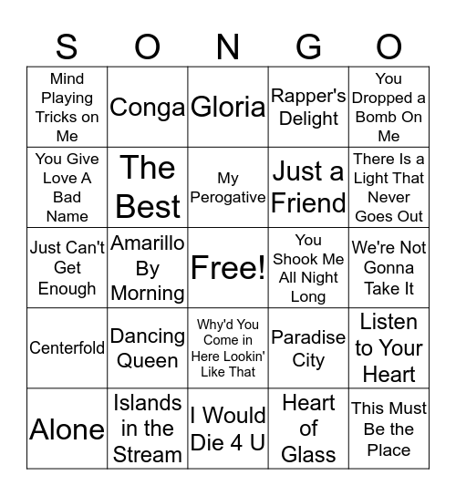 80's Round Two Bingo Card