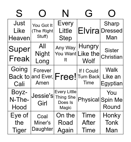 80's Round Three Bingo Card