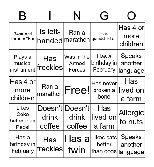 Division 2 Diversity BINGO Card