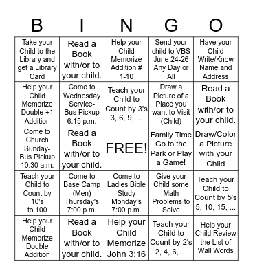 Backpack Bingo - Kindergarten - 2nd Grade Bingo Card