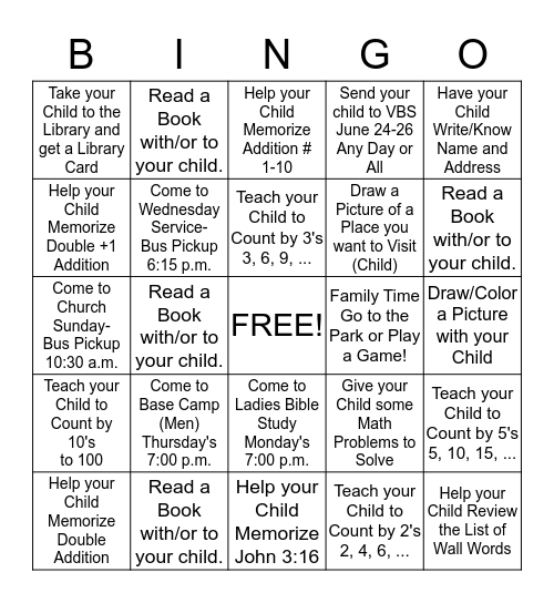 Backpack Bingo - Kindergarten - 2nd Grade Bingo Card