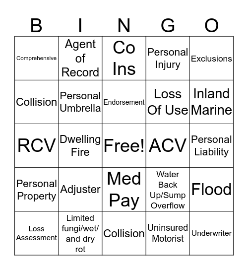 Are You Insurance Savvy? Bingo Card