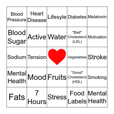 Heart Health Bingo  Bingo Card