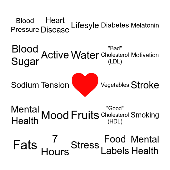 Heart Health Bingo  Bingo Card