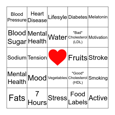 Heart Health Bingo  Bingo Card