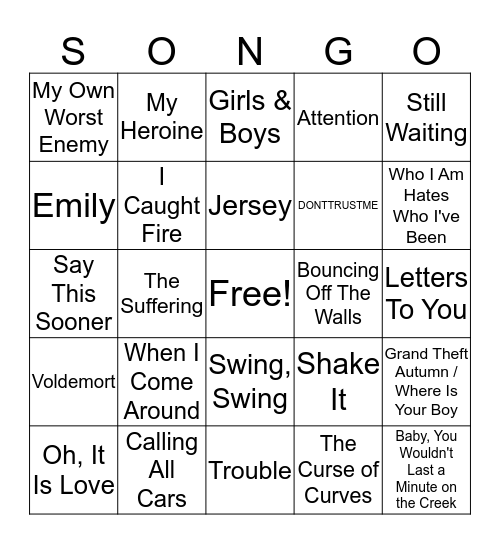 EMO Night Round Two* Bingo Card