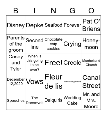 Wedding Bingo  Bingo Card