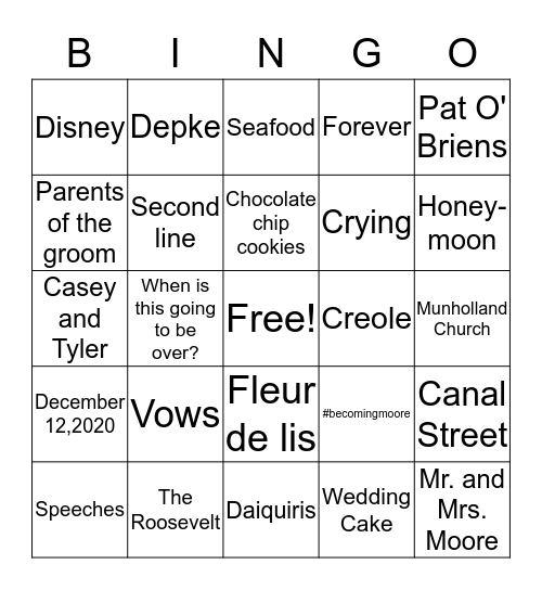 Wedding Bingo  Bingo Card