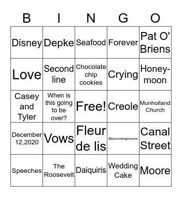 Wedding Bingo  Bingo Card