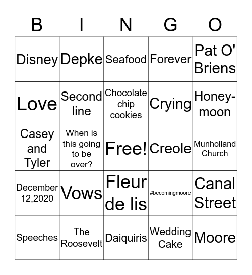 Wedding Bingo  Bingo Card