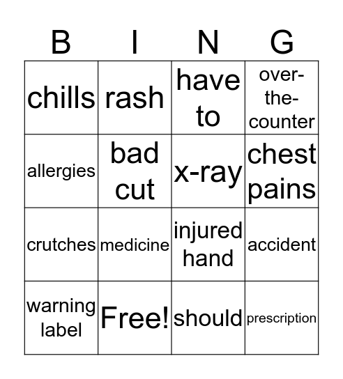 Unit 4 Vocabulary Bingo Card