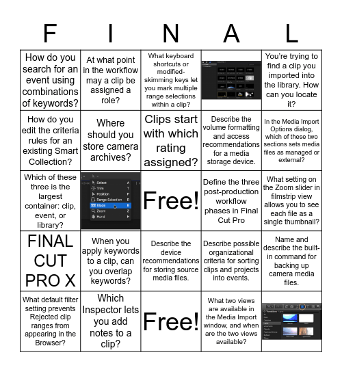FINAL CUT PRO X Bingo Card