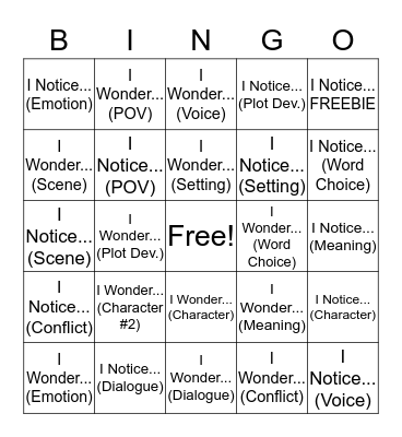 Writers' Workshop BINGO Card
