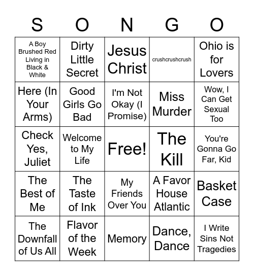 EMO Night (4) Bingo Card