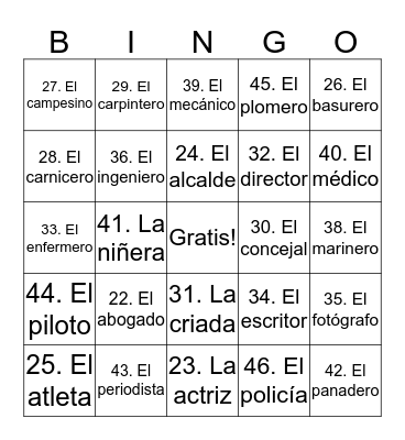 Profesiones Bingo Card