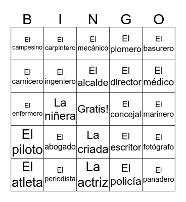 Profesiones Bingo Card