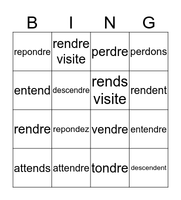 -re verbs Bingo Card