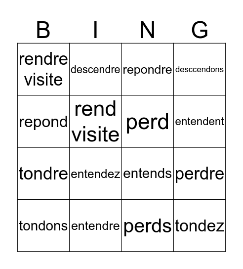 les verbes en -er Bingo Card