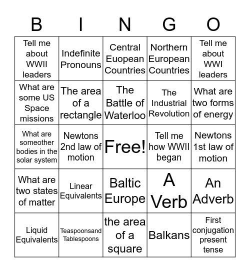 CC Review Bingo Card