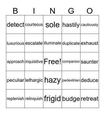 Vocabulary Bingo Card