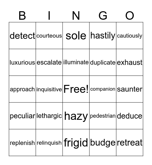 Vocabulary Bingo Card