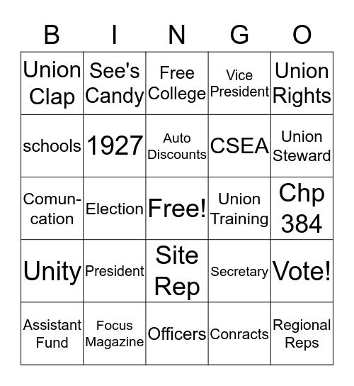 CSEA Bingo Card