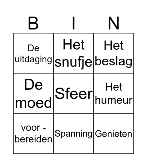 Woorden Bingo Card