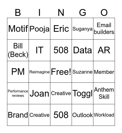 Digital Team Bingo Card