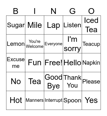 Etiquette bingo Card