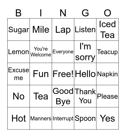 Etiquette bingo Card