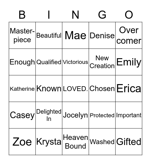 GEMS Daughter/Dad Bingo Card