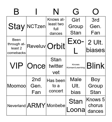 CT K-pop! Bingo Card
