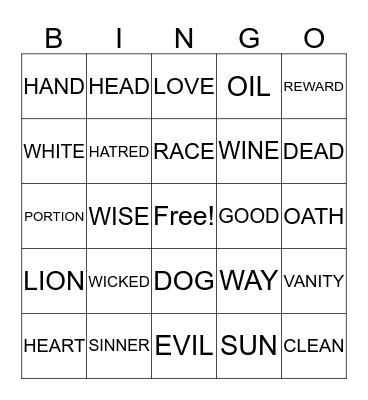 Ecclesiastes Bingo Card