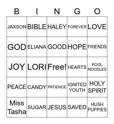 IGNITED YOUTH Bingo Card