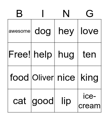 Oliver's Bingo Card