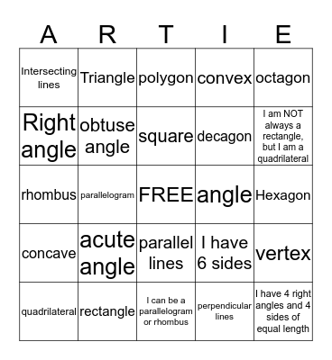 ARTIE ACES GEOMETRY Bingo Card