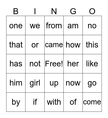 SIGHT WORDS Bingo Card