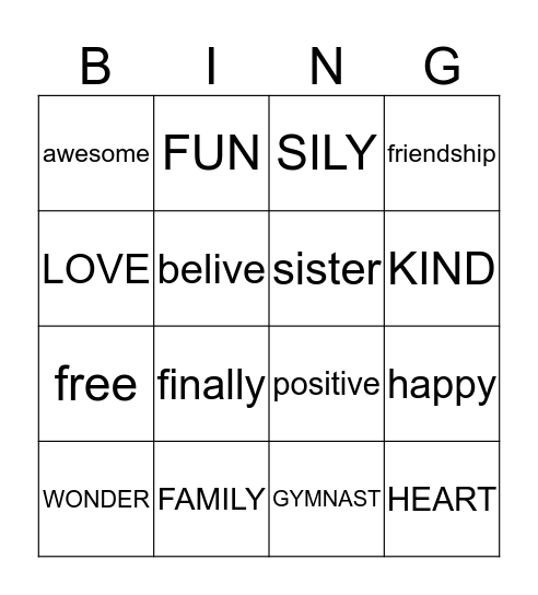 Audrey's Bingo Card