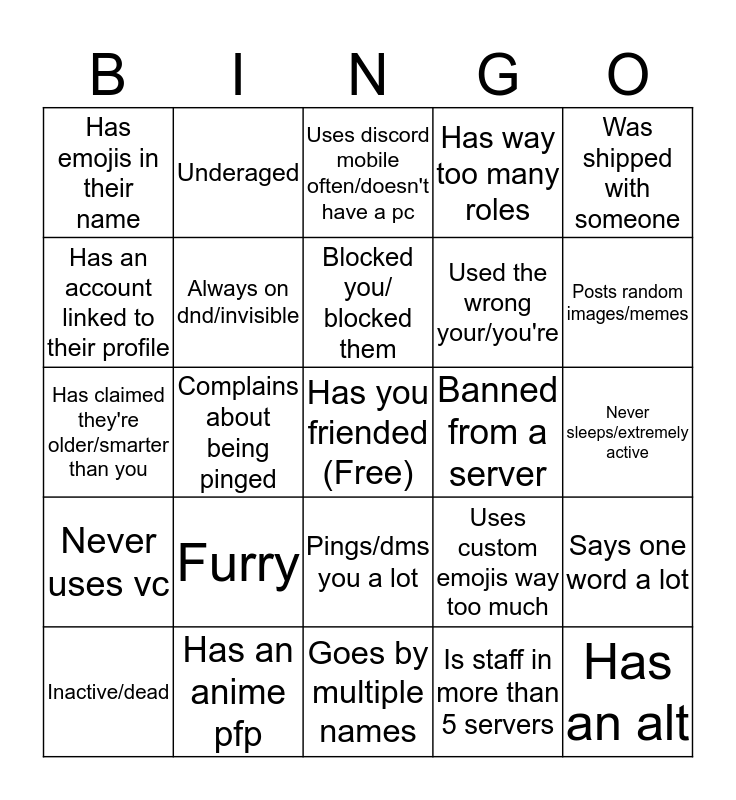 Discord friend bingo