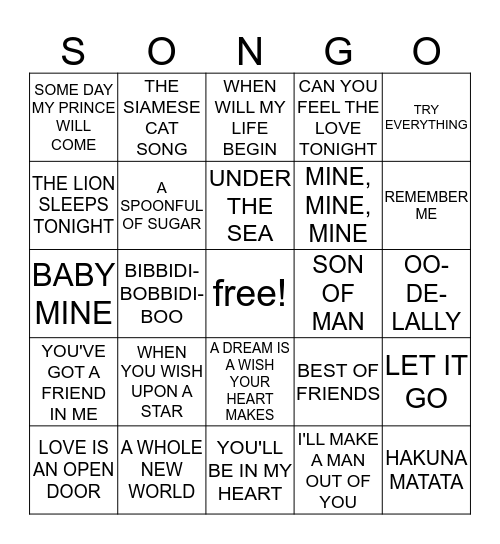 DISNEY Bingo Card