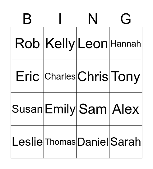 Names Bingo Card