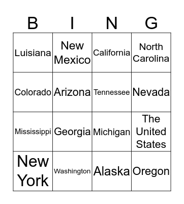 The United States Bingo Card